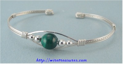 Single Malachite Bead Cuff Bracelet