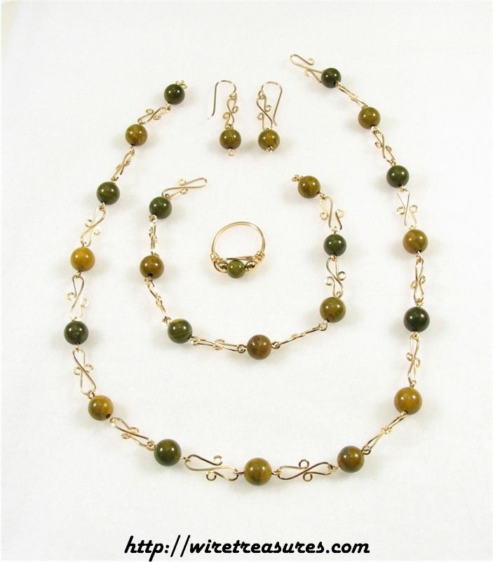 Ocean Jasper Necklace, Bracelet, Earrings and Ring Set 