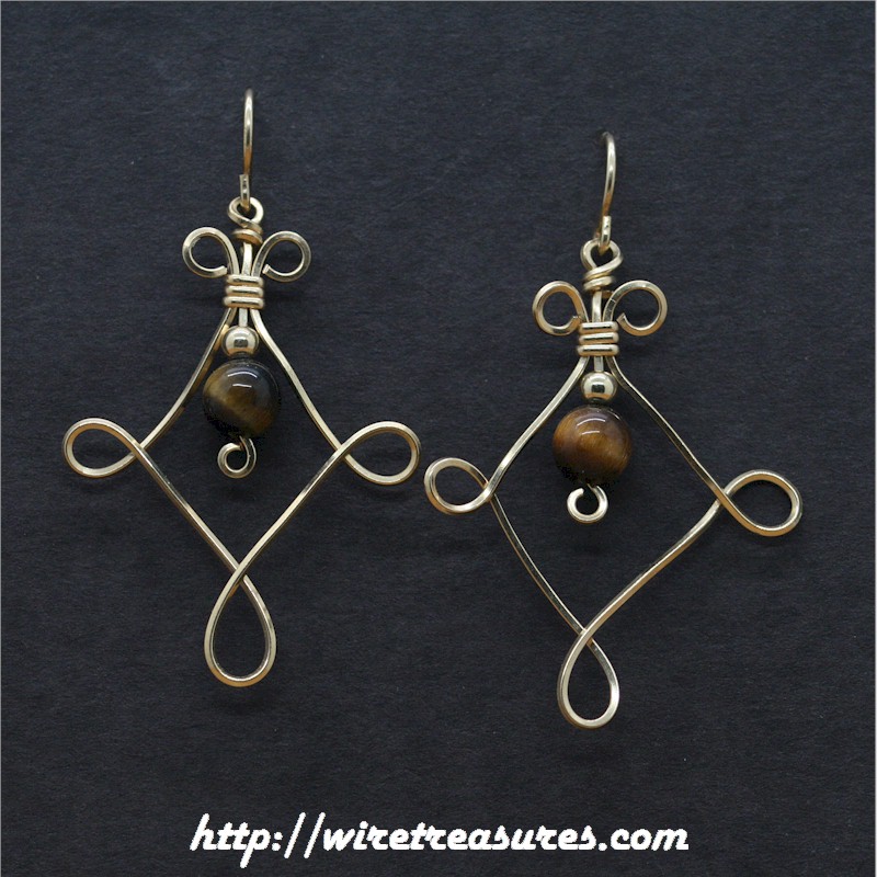 Twisted Square Earrings with Tigereye Jasper Beads