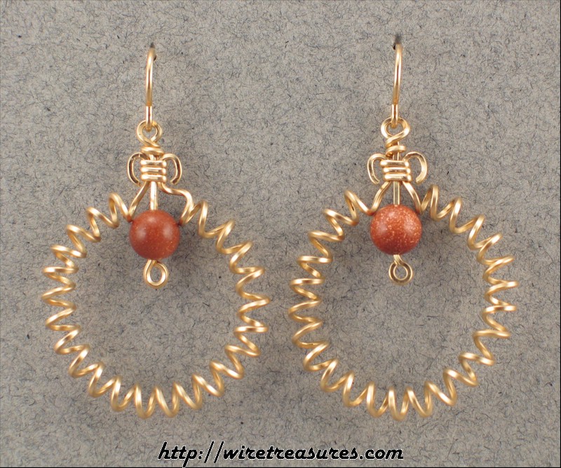 Curly Wire Earrings with Goldstone Beads