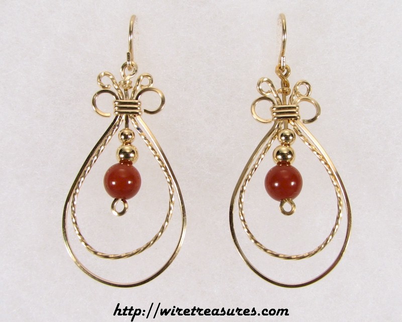 Double Loop Earrings with Carnelian Beads