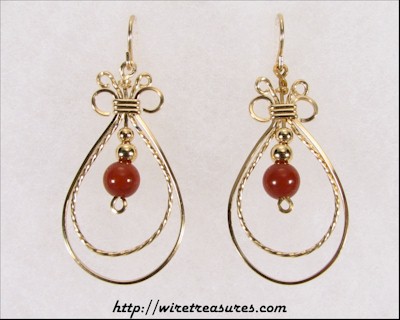 Double Loop Earrings with Carnelian Beads