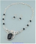 Onyx Necklace in Sterling Silver with Matching Earrings