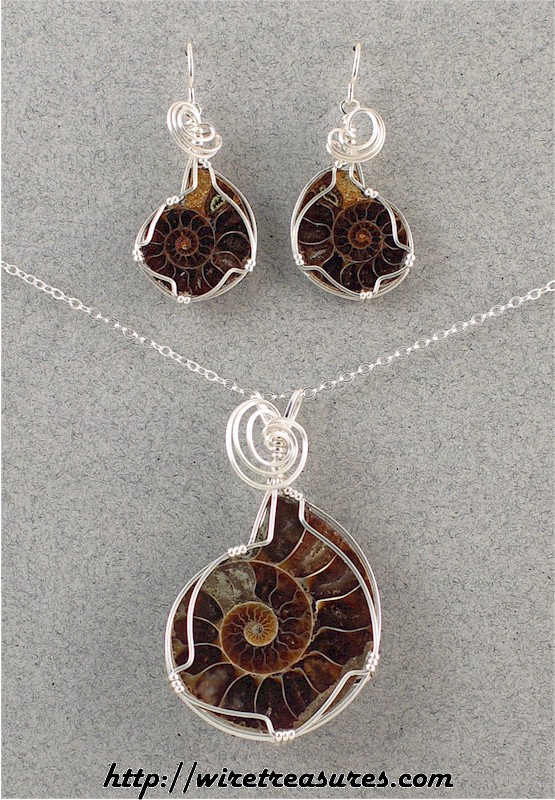 Ammonite Fossil Pendant & Earrings Set