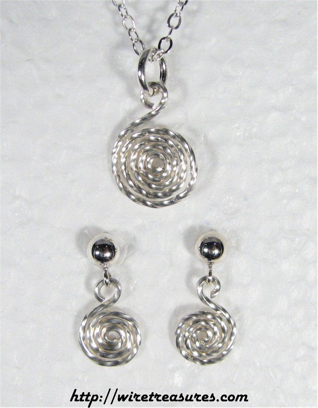 Curly Sterling Silver Wire Pendant & Earrings Set