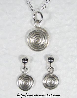 Curly Sterling Silver Wire Pendant & Earrings Set