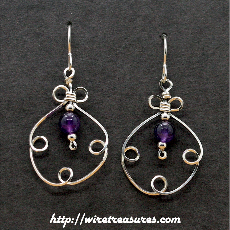 Fancy Box Beaded Earrings with Amethyst Beads