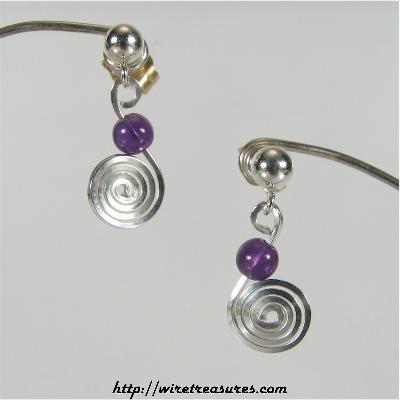 Curly Wire Earrings with Amethyst Bead