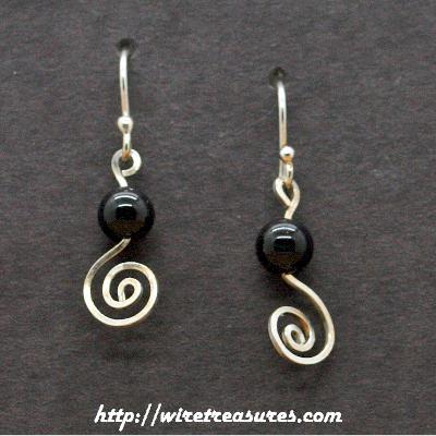 Curly Wire Earrings with Onyx Bead