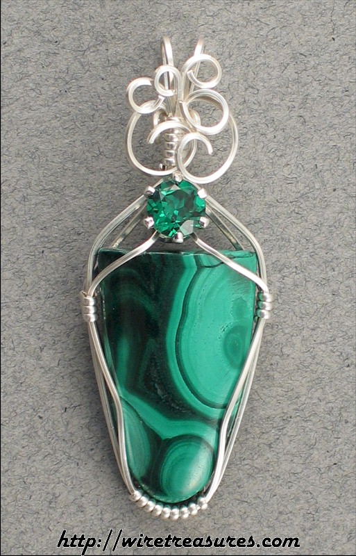 Malachite Pendant with Simulated Emerald Faceted Stone