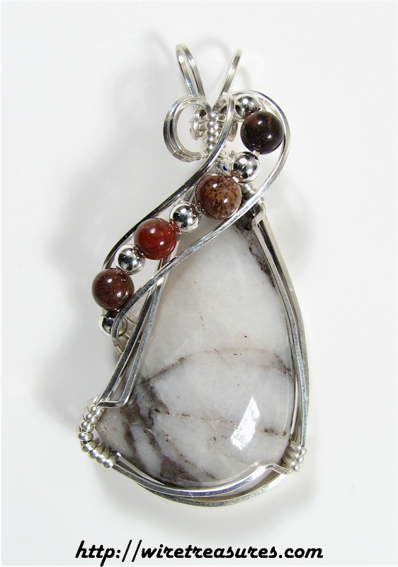 Quartz Pendant with Poppy Jasper Beads