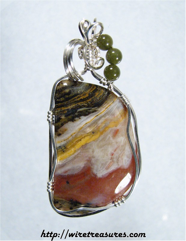 Rainbow Ridge Agate Pendant with Jade Beads