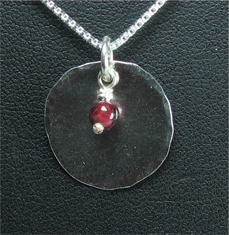 Silver Disk Pendant with Carnelian Bead
